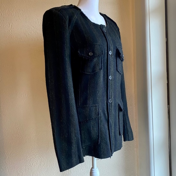 Isabel Marant navy/charcoal striped fitted wool jacket w/ raw edge detail  Sz L - Picture 4 of 13